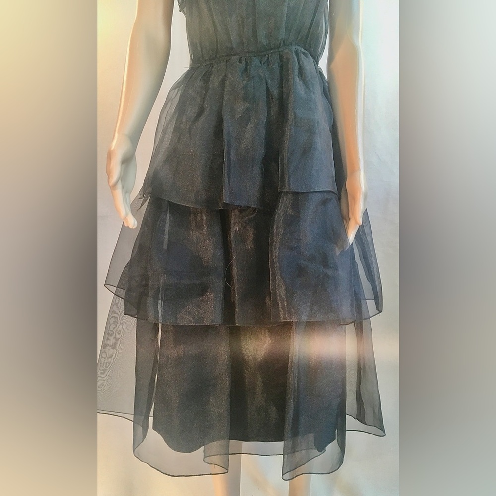 VINTAGE Black sleeveless midi cocktail dress petite feminine retro Evening wear - Picture 4 of 10